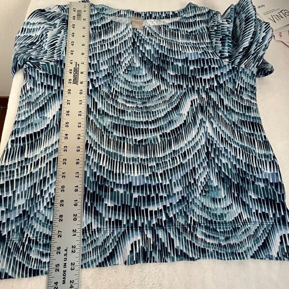 Chico's Womens Geometric Print Bell Sleeve Top Size 2, Large Blue 100% Cotton - Picture 6 of 7